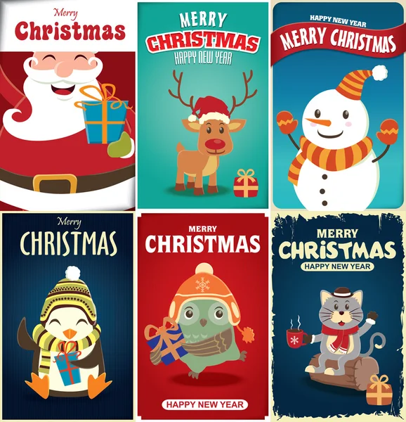 Juego de diseño de póster de Navidad Vintage — Vector de stock