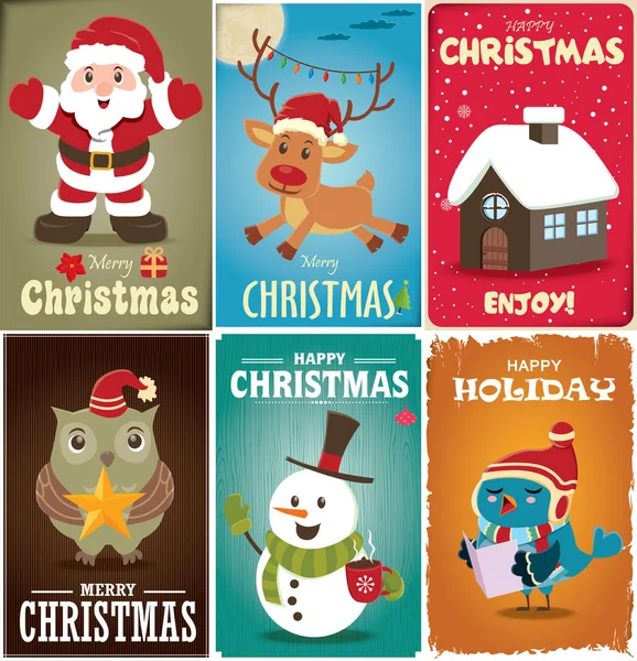 Conjunto de design de cartaz de Natal vintage — Vetor de Stock