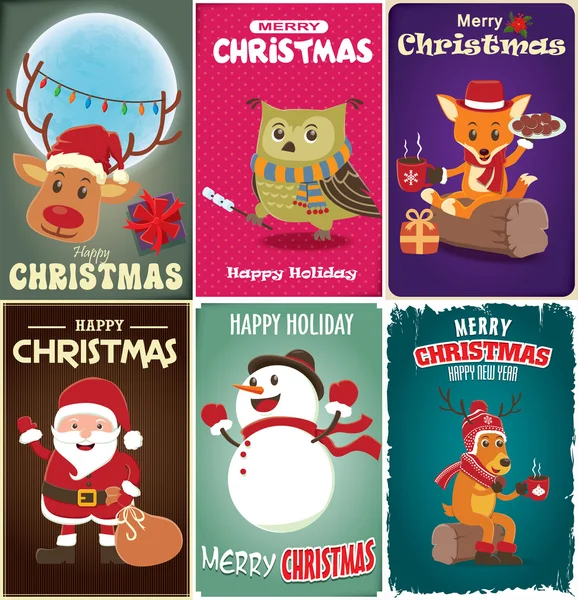 Vintage Weihnachten Poster-Design-Set — Stockvektor