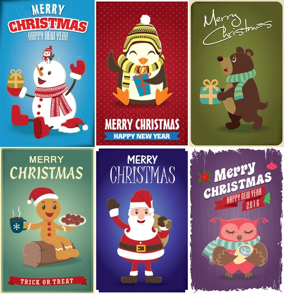 Vintage Weihnachten Poster-Design-Set — Stockvektor