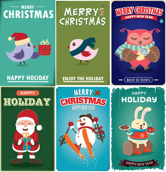 Vintage Weihnachten Poster-Design-Set — Stockvektor