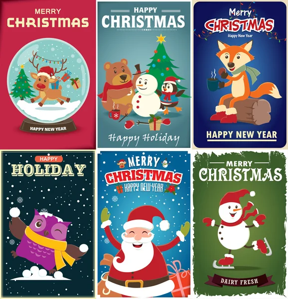 Vintage poster di Natale set di design — Vettoriale Stock