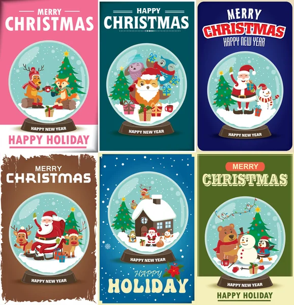 Vintage Χριστούγεννα αφίσα σχέδιο σετ — Διανυσματικό Αρχείο