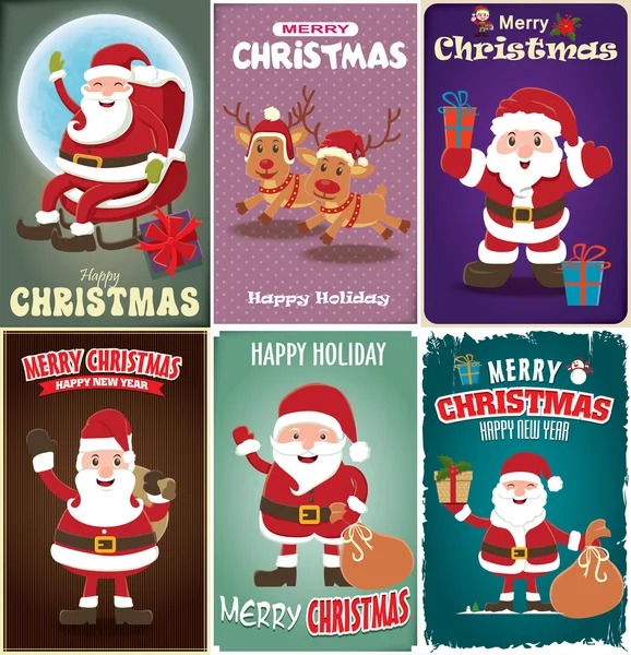 Vintage Weihnachten Poster-Design-Set — Stockvektor