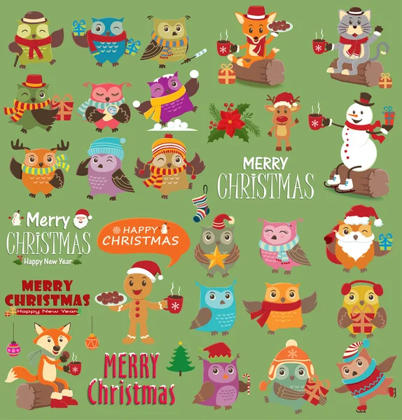 빈티지 크리스마스 포스터 디자인 설정 — 스톡 벡터