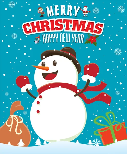 Design de cartaz de Natal vintage com boneco de neve — Vetor de Stock