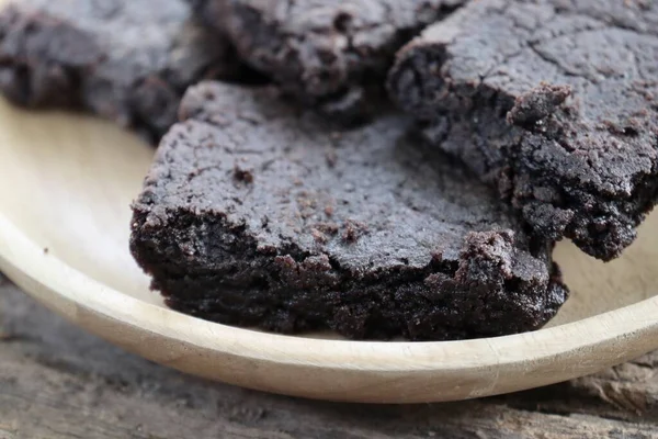 Chocolade Brownies Cake Hout Achtergrond — Stockfoto