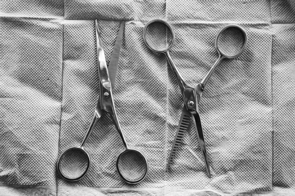 Hair Cutting Shears Tissue Paper Vintage Background — Stock Photo, Image