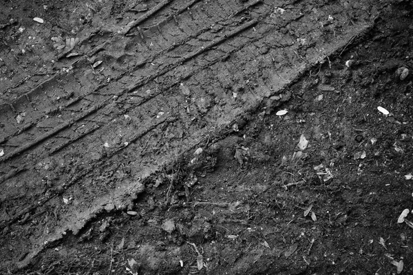 Black White Wheel Tracks Soil Background Texture — Photo