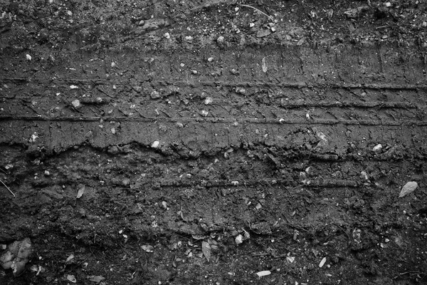 Black White Wheel Tracks Soil Background Texture — Photo