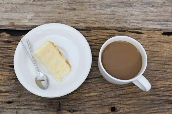 Butter Cake Homemade Coffee Cup Wood Table —  Fotos de Stock