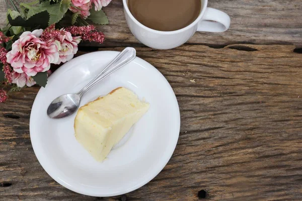 Butter Cake Homemade Coffee Cup Wood Table — Photo