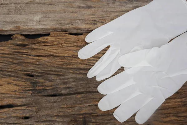 Rubber Gloves Medical Surgical Gloves Latex Glove Wood Table Background — ストック写真
