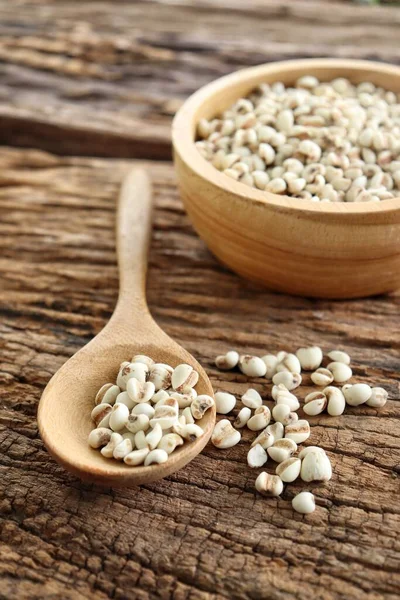 White Millet Seed Raw Wood Bowl Table — Stock Photo, Image