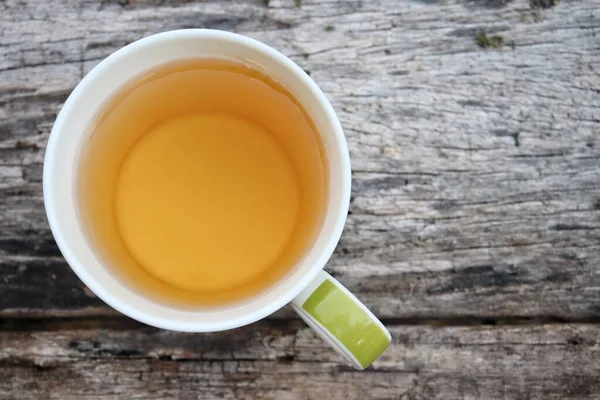 Hot Tea White Cup Brown Wood Background — Stock Photo, Image