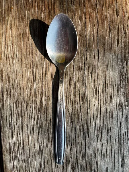 Close Tea Spoon Wood Background Texture — Stock Photo, Image