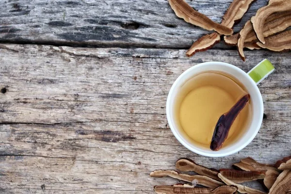 Ganoderma Lucidum Ling Zhi Svamp Trä Bakgrund — Stockfoto