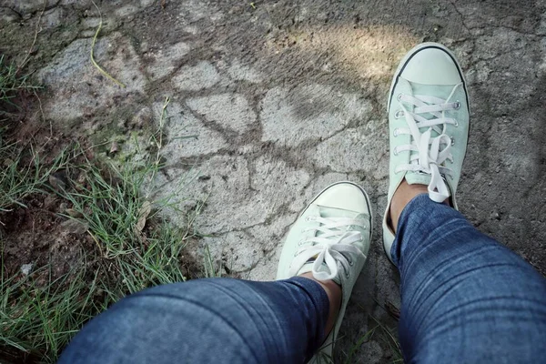 Selfie Zapatillas Verdes Concepto Estilo Vida Adolescente Joven —  Fotos de Stock
