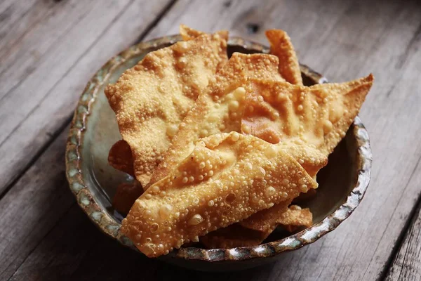 Fried Dumpling Chinese Food Wood Table Background — Stock Photo, Image