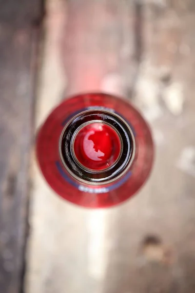 Close Red Soft Drink Bottle Tropical Drink — Fotografia de Stock