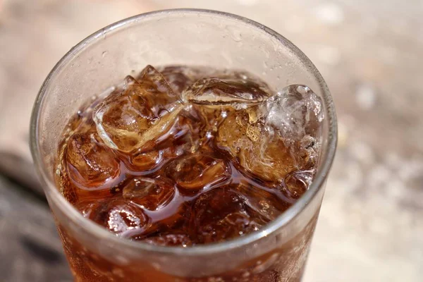 Close Cola Drink Glass Wood Table Background – stockfoto