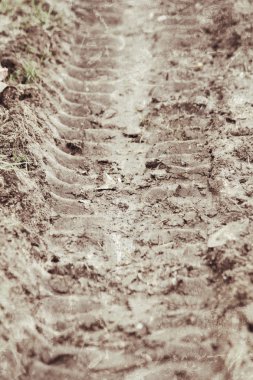 Topraktaki tekerlek izleri.