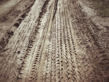 Topraktaki tekerlek izleri.