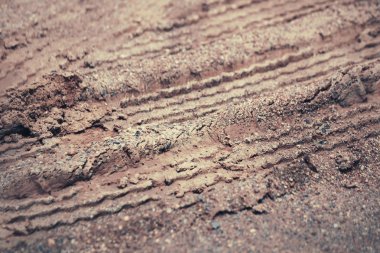 Topraktaki tekerlek izleri.