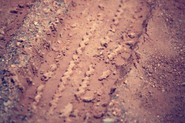 Topraktaki tekerlek izleri.