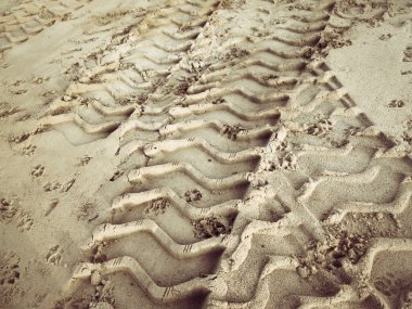 Topraktaki tekerlek izleri.