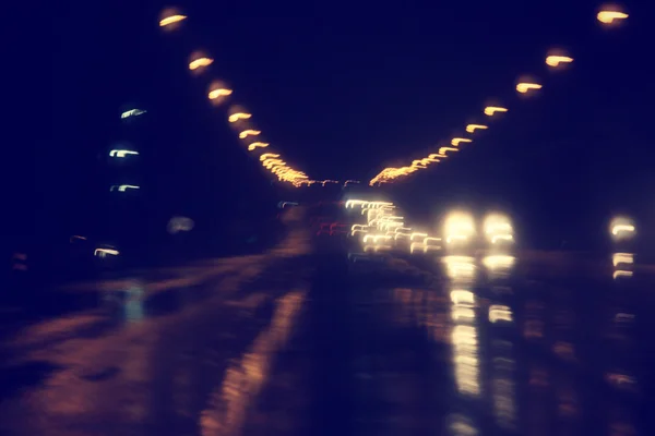 Blurred of car in city at night — Stock Photo, Image