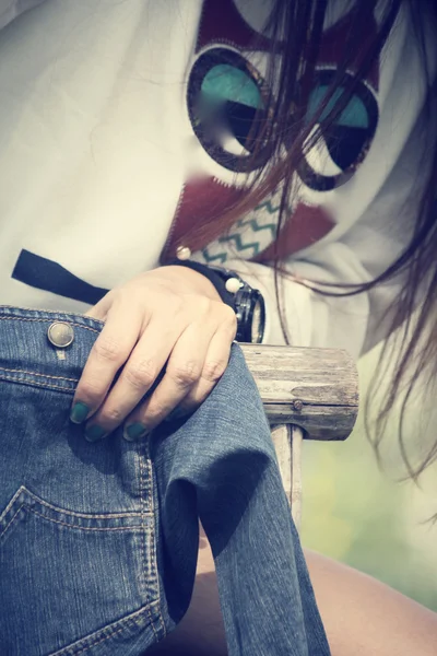 Jeans jacket with hand — Stock Photo, Image