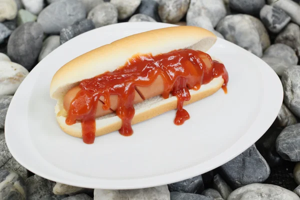 Hot-Dog fast food z ketchupem — Zdjęcie stockowe