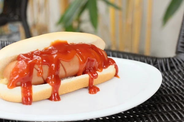 Hot-Dog fast food z ketchupem — Zdjęcie stockowe