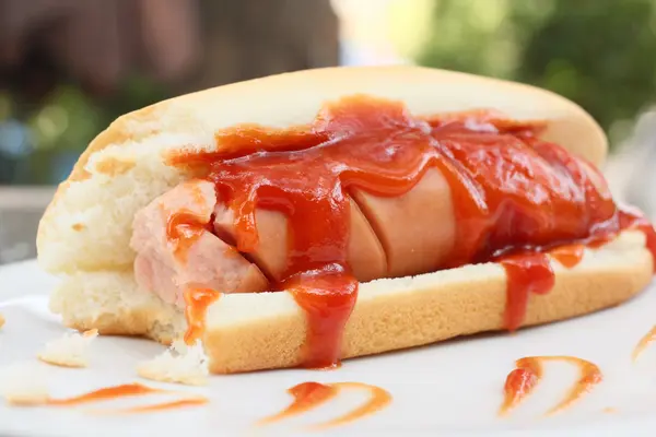 Hot dog Fast Food avec ketchup — Photo