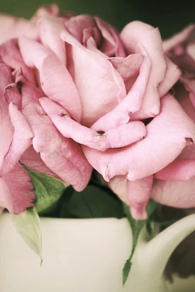 Vintage roses with vase — Stock Photo, Image