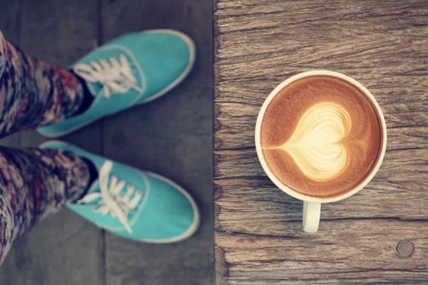 Selfie καφέ με παπούτσια — Φωτογραφία Αρχείου