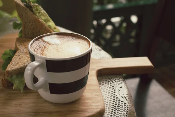 Club sandwich with latte coffee — Stock Photo, Image