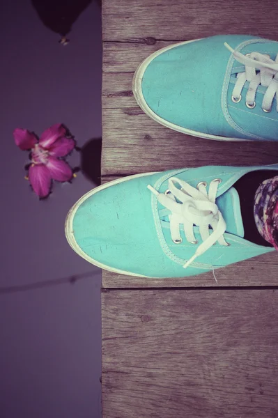 Selfie di fiore con scarpe — Foto Stock