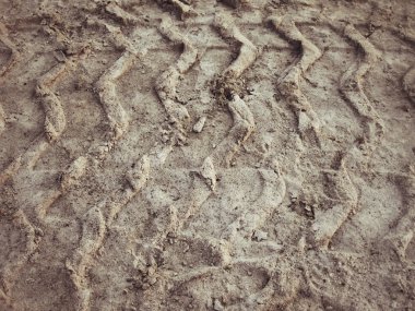 Topraktaki tekerlek izleri.