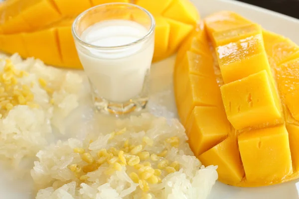 Dojrzałe mango i lepki ryż z mlekiem kokosowym — Zdjęcie stockowe