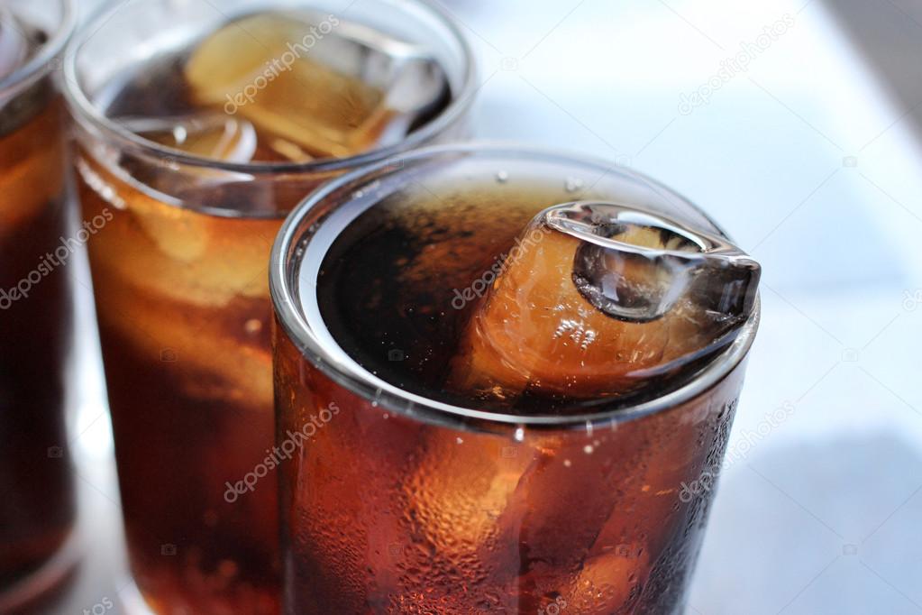 Cola with ice cubes