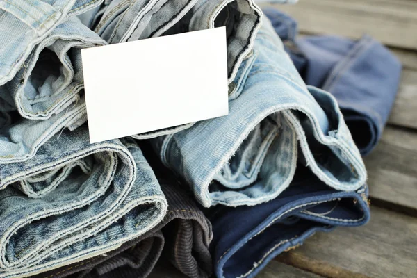 Blank card with jeans — Stock Photo, Image