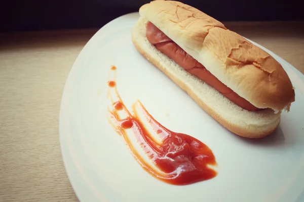 Rychlé občerstvení hot dog s kečupem — Stock fotografie