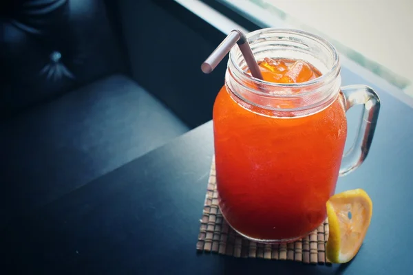 Ice tea with lemon on a jar — Stock Photo, Image