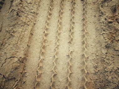 Topraktaki tekerlek izleri.