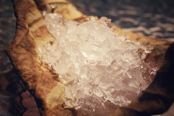 Dried leaves with ice cubes — Stock Photo, Image