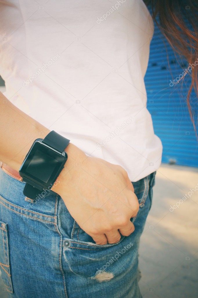 Woman hand with smartwatch