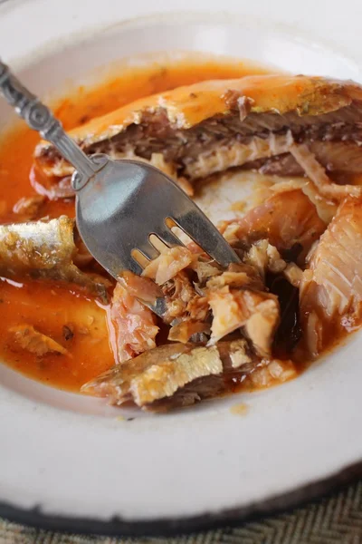 Fisch in Tomatensauce - Fisch aus der Dose — Stockfoto