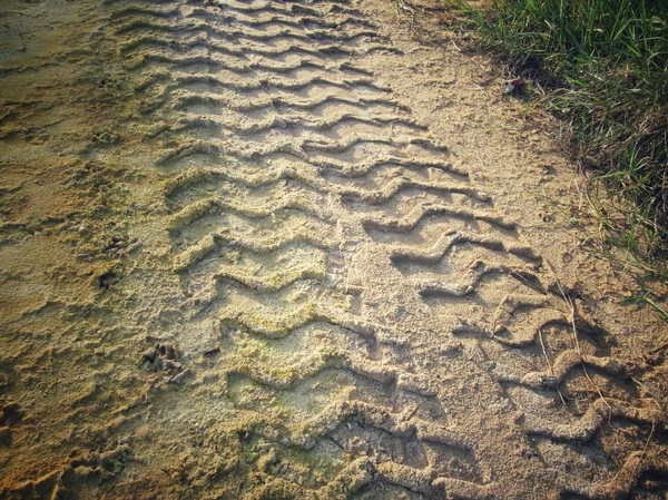 Tracce di ruote sul terreno. — Foto Stock